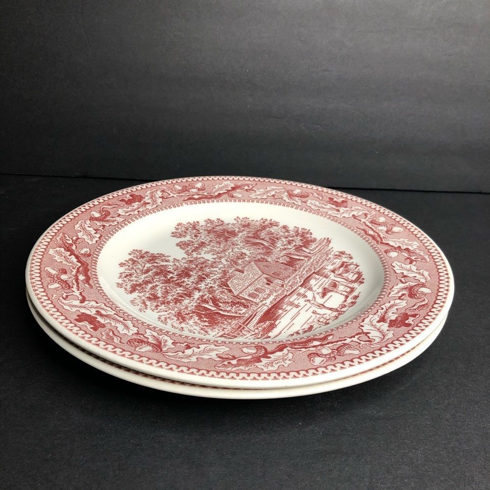 2 Vintage Royal Ironstone Memory Lane Red 10” Round Dinner Plates 1965 in EUC - Picture 3 of 9